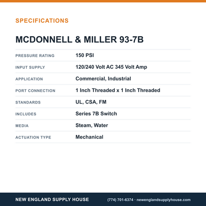 McDonnell & Miller 93-7B Boiler Low Water Cut-Off/Pump Controller specifications — New England Supply House [NESH-SPECTABLE-V1]