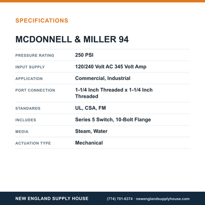 McDonnell & Miller 94 Boiler Low Water Cut-Off/Pump Controller specifications — New England Supply House [NESH-SPECTABLE-V1]