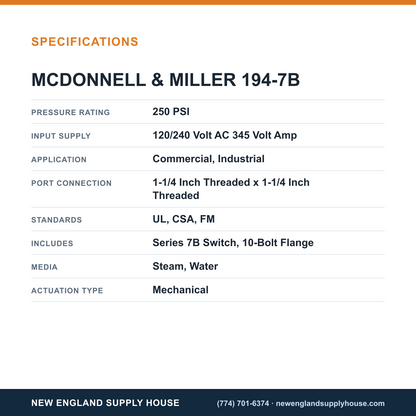 McDonnell & Miller 194-7B Boiler Low Water Cut-Off/Pump Controller specifications — New England Supply House [NESH-SPECTABLE-V1]