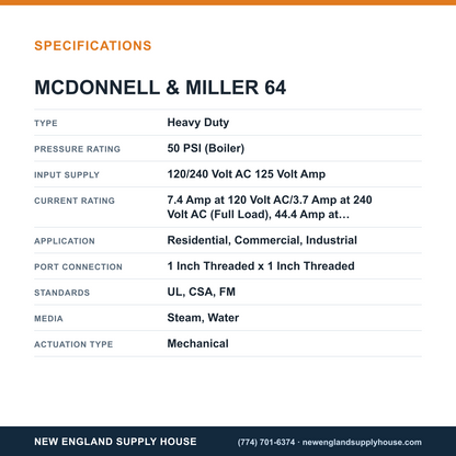 McDonnell & Miller 64 Boiler Low Water Cut-Off specifications — New England Supply House [NESH-SPECTABLE-V1]