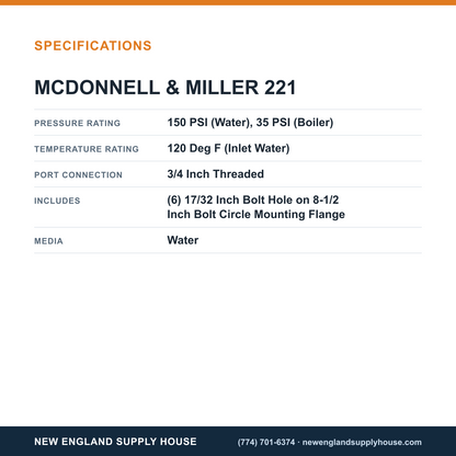 McDonnell & Miller 221 Boiler Make-Up Water Feeder specifications — New England Supply House [NESH-SPECTABLE-V1]