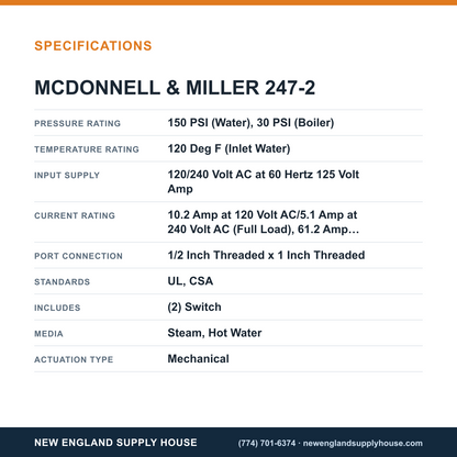McDonnell & Miller 247-2 Boiler Water Feeder specifications — New England Supply House [NESH-SPECTABLE-V1]