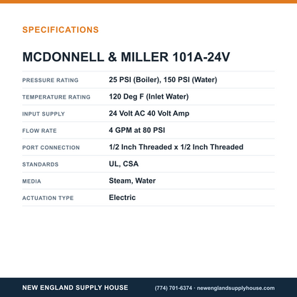 McDonnell & Miller 101A-24V Boiler Water Feeder specifications — New England Supply House [NESH-SPECTABLE-V1]