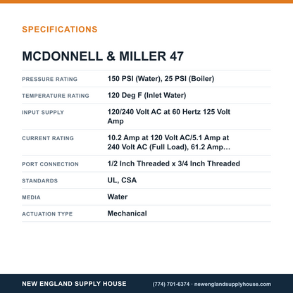 McDonnell & Miller 47 Boiler Water Feeder specifications — New England Supply House [NESH-SPECTABLE-V1]