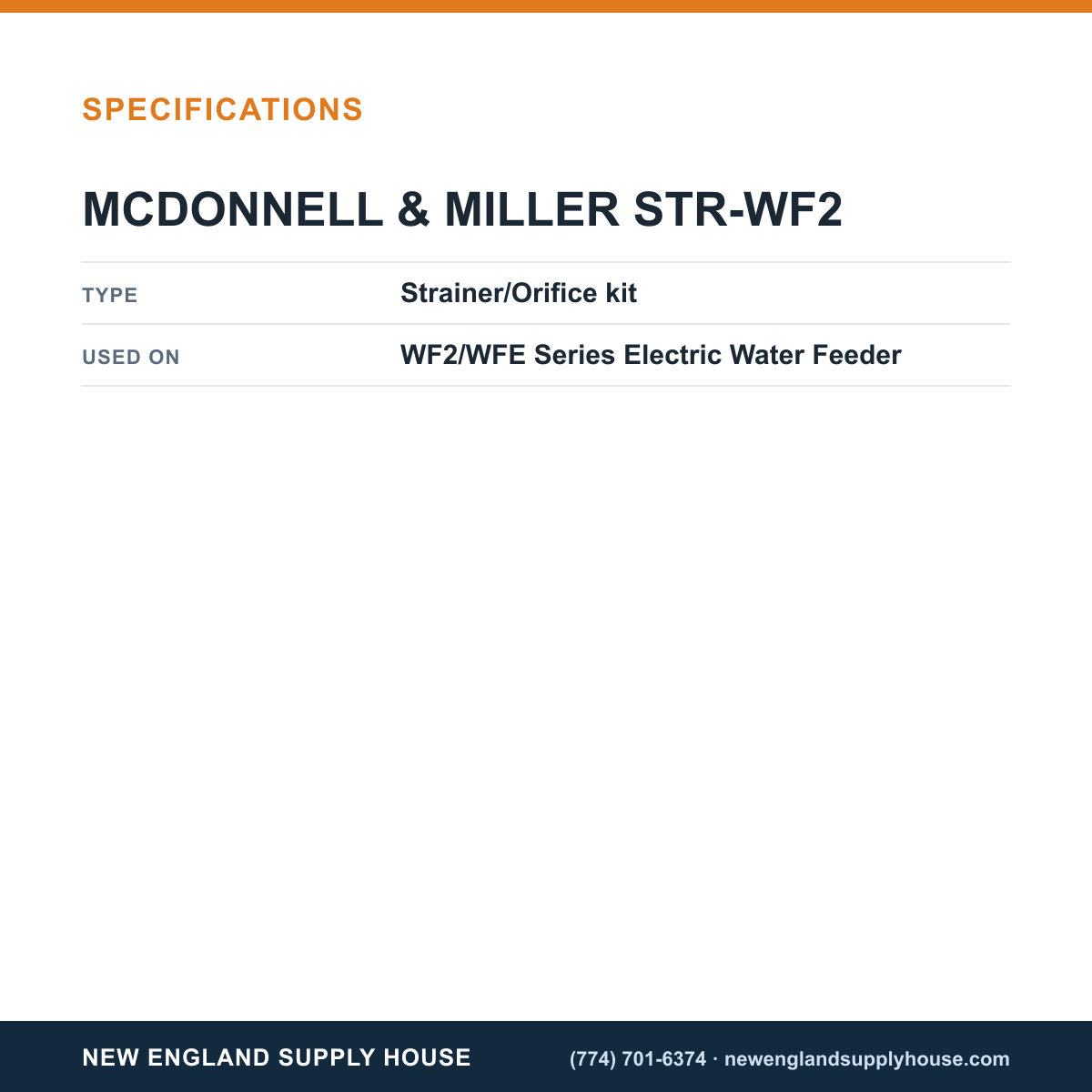 McDonnell & Miller STR-WF2 Electric Water Feeder Strainer/Orifice Kit specifications — New England Supply House [NESH-SPECTABLE-V1]