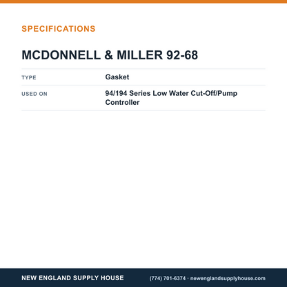 McDonnell & Miller 92-68 Low Water Cut-Off/Pump Controller Gasket specifications — New England Supply House [NESH-SPECTABLE-V1]