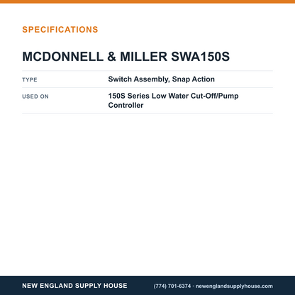 McDonnell & Miller SWA150S Low Water Cut-Off/Pump Controller Switch Assembly specifications — New England Supply House [NESH-SPECTABLE-V1]