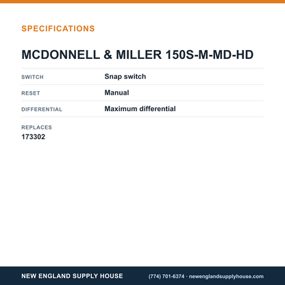 McDonnell & Miller 150S-M-MD-HD Boiler Control Head specifications — New England Supply House [NESH-SPECTABLE-V1]