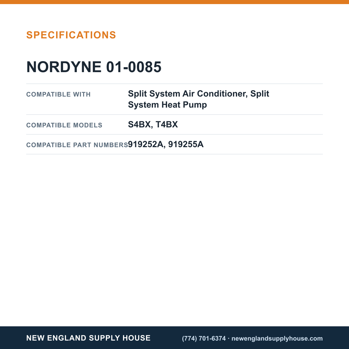 Nordyne 01-0085 Air Conditioner Capacitor specifications — New England Supply House [NESH-SPECTABLE-V1]