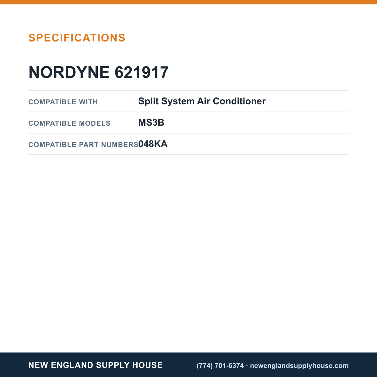 Nordyne 621917 Air Conditioner Condenser Motor specifications — New England Supply House [NESH-SPECTABLE-V1]