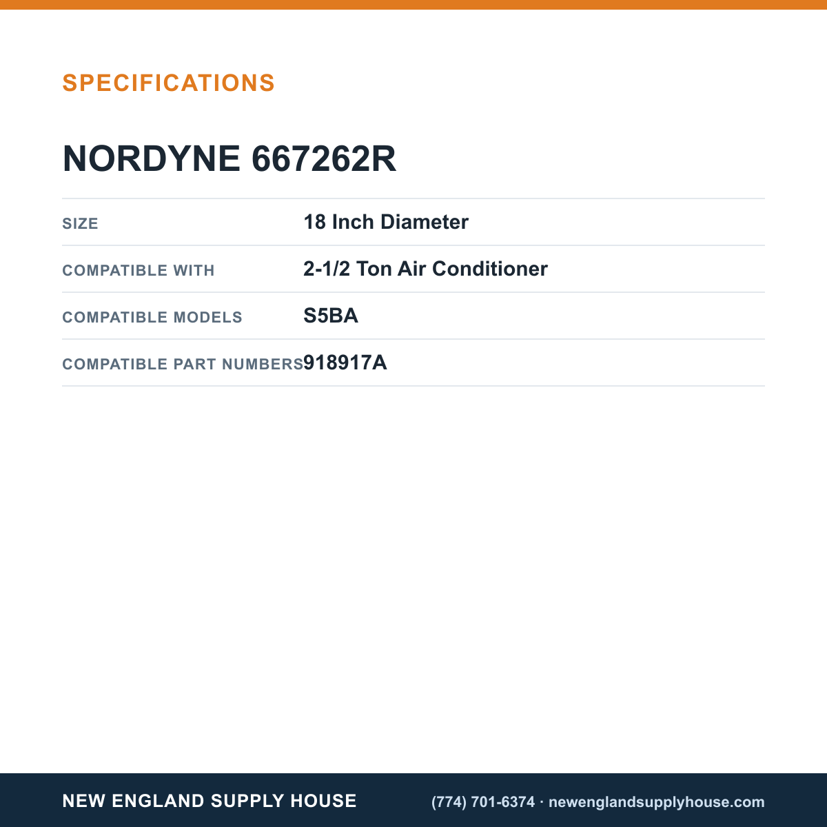 Nordyne 667262R Air Conditioner Fan Blade specifications — New England Supply House [NESH-SPECTABLE-V1]