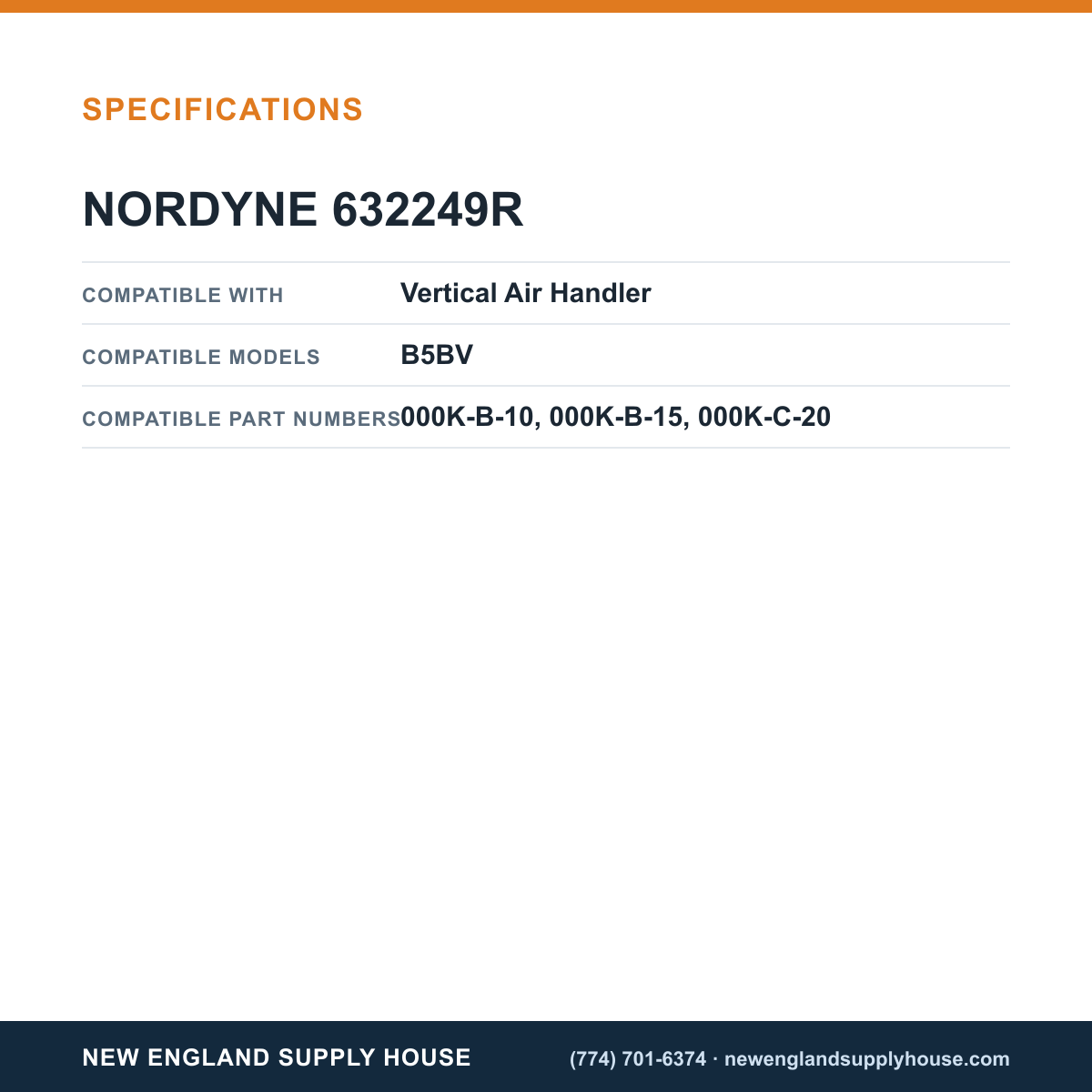 Nordyne 632249R Air Handler Circuit Breaker specifications — New England Supply House [NESH-SPECTABLE-V1]