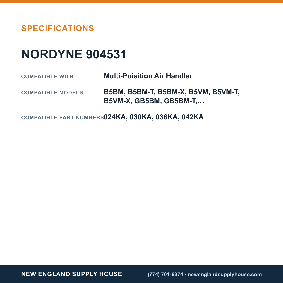 Nordyne 904531 Air Handler Control Board specifications — New England Supply House [NESH-SPECTABLE-V1]