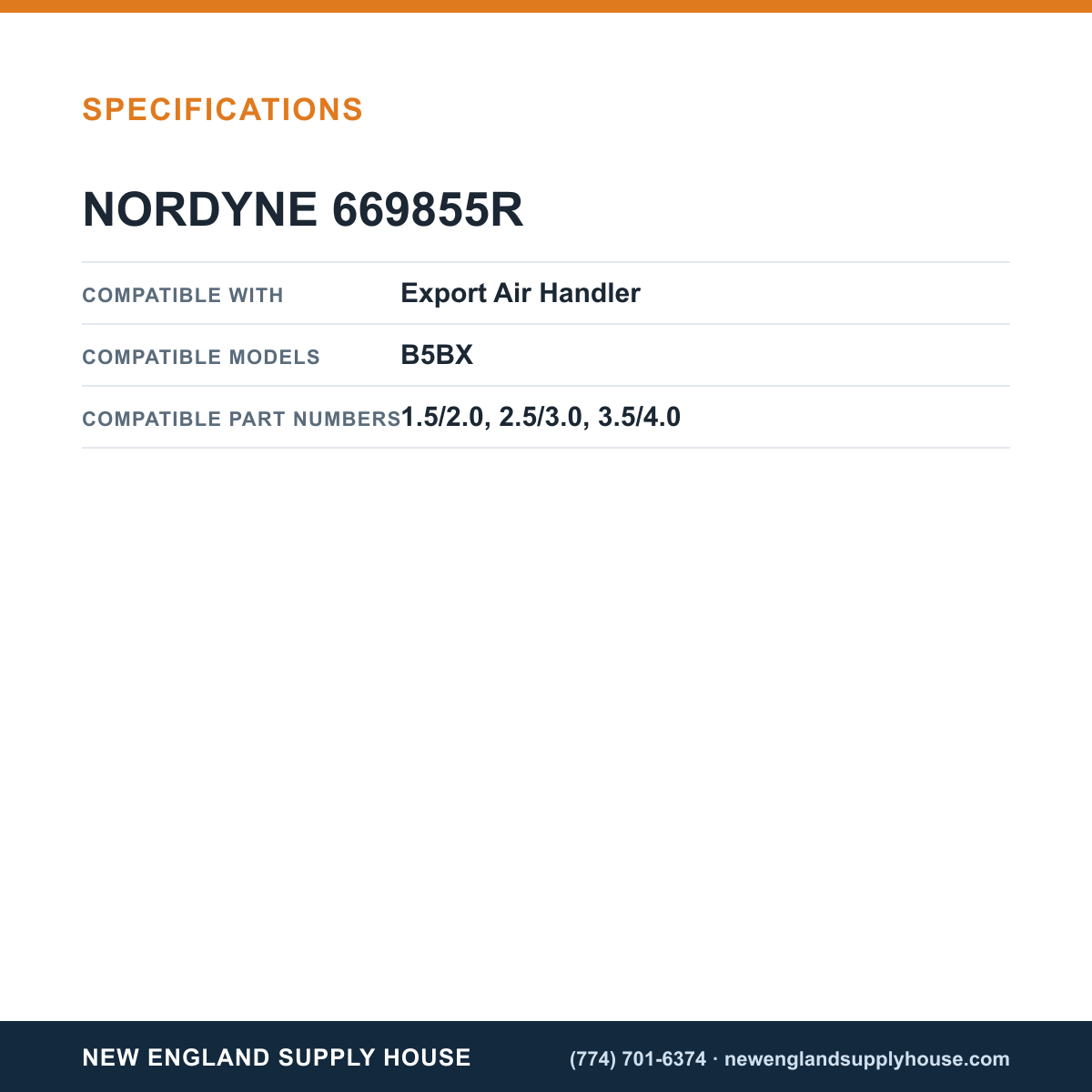 Nordyne 669855R Air Handler Drain Pan specifications — New England Supply House [NESH-SPECTABLE-V1]