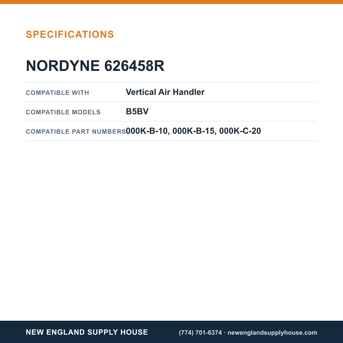 Nordyne 626458R Air Handler Limit Switch specifications — New England Supply House [NESH-SPECTABLE-V1]