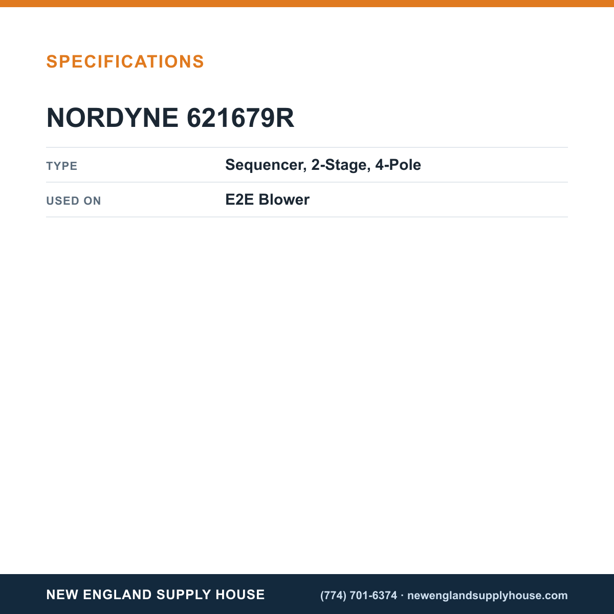 Nordyne 621679R Blower Sequencer specifications — New England Supply House [NESH-SPECTABLE-V1]