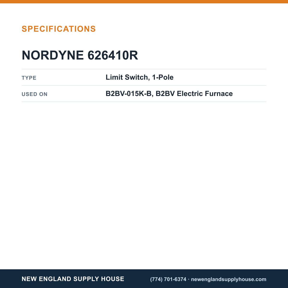 Nordyne 626410R Electric Furnace Limit Switch specifications — New England Supply House [NESH-SPECTABLE-V1]