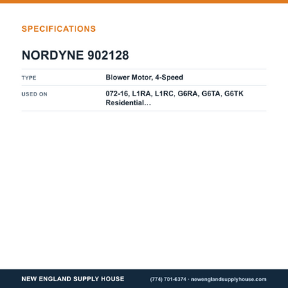 Nordyne 902128 Furnace Blower Motor specifications — New England Supply House [NESH-SPECTABLE-V1]