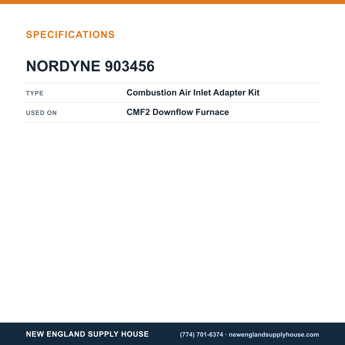 Nordyne 903456 Furnace Combustion Air Inlet Adapter Kit specifications — New England Supply House [NESH-SPECTABLE-V1]