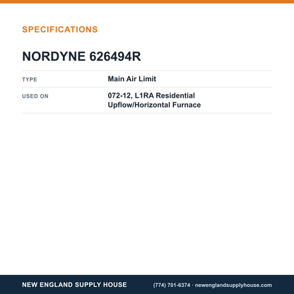 Nordyne 626494R Furnace Main Air Limit Switch specifications — New England Supply House [NESH-SPECTABLE-V1]