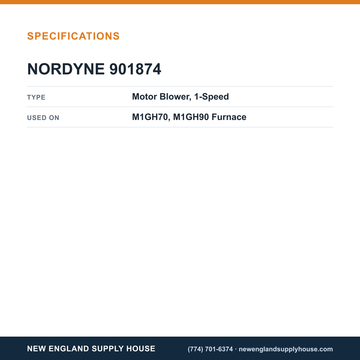 Nordyne 901874 Furnace Motor Blower specifications — New England Supply House [NESH-SPECTABLE-V1]