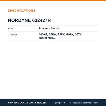 Nordyne 632427R Furnace Pressure Switch specifications — New England Supply House [NESH-SPECTABLE-V1]
