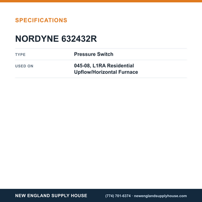 Nordyne 632432R Furnace Pressure Switch specifications — New England Supply House [NESH-SPECTABLE-V1]