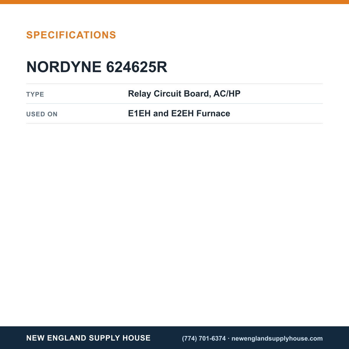 Nordyne 624625R Furnace Relay Circuit Board specifications — New England Supply House [NESH-SPECTABLE-V1]