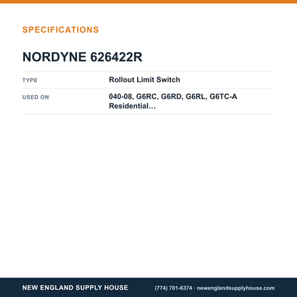 Nordyne 626422R Furnace Roll-Out Limit Switch specifications — New England Supply House [NESH-SPECTABLE-V1]