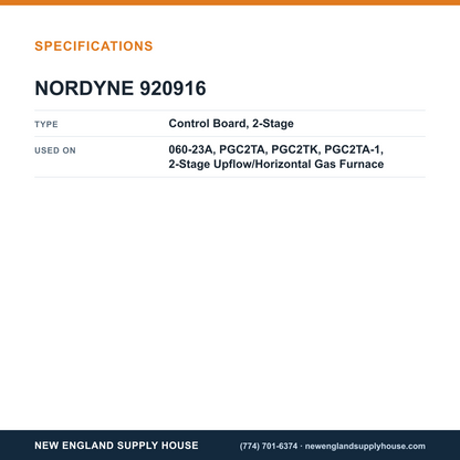 Nordyne 920916 Gas Furnace Control Board specifications — New England Supply House [NESH-SPECTABLE-V1]