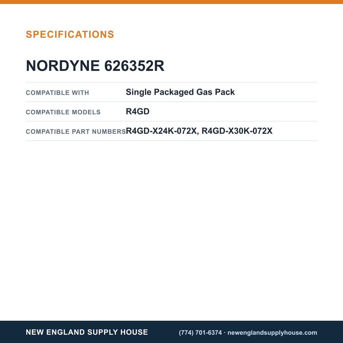 Nordyne 626352R Gas Pack Roll-Out Limit Switch specifications — New England Supply House [NESH-SPECTABLE-V1]