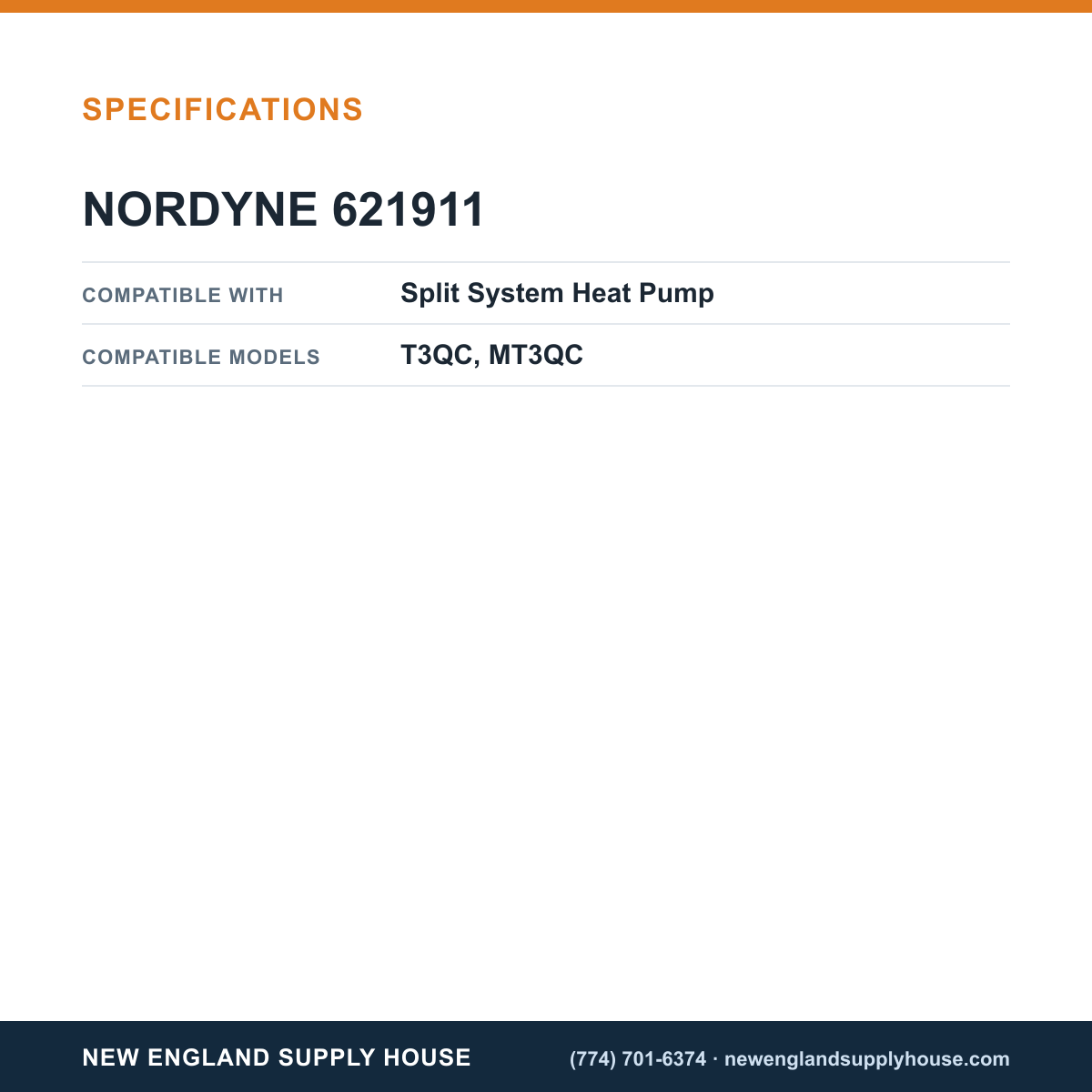 Nordyne 621911 Heat Pump Condenser Fan Motor specifications — New England Supply House [NESH-SPECTABLE-V1]