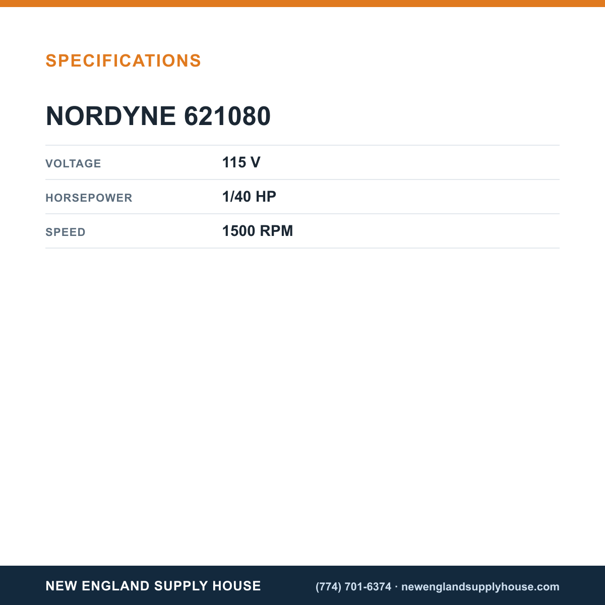 Nordyne 621080 Draft Inducer Motor specifications — New England Supply House [NESH-SPECTABLE-V1]