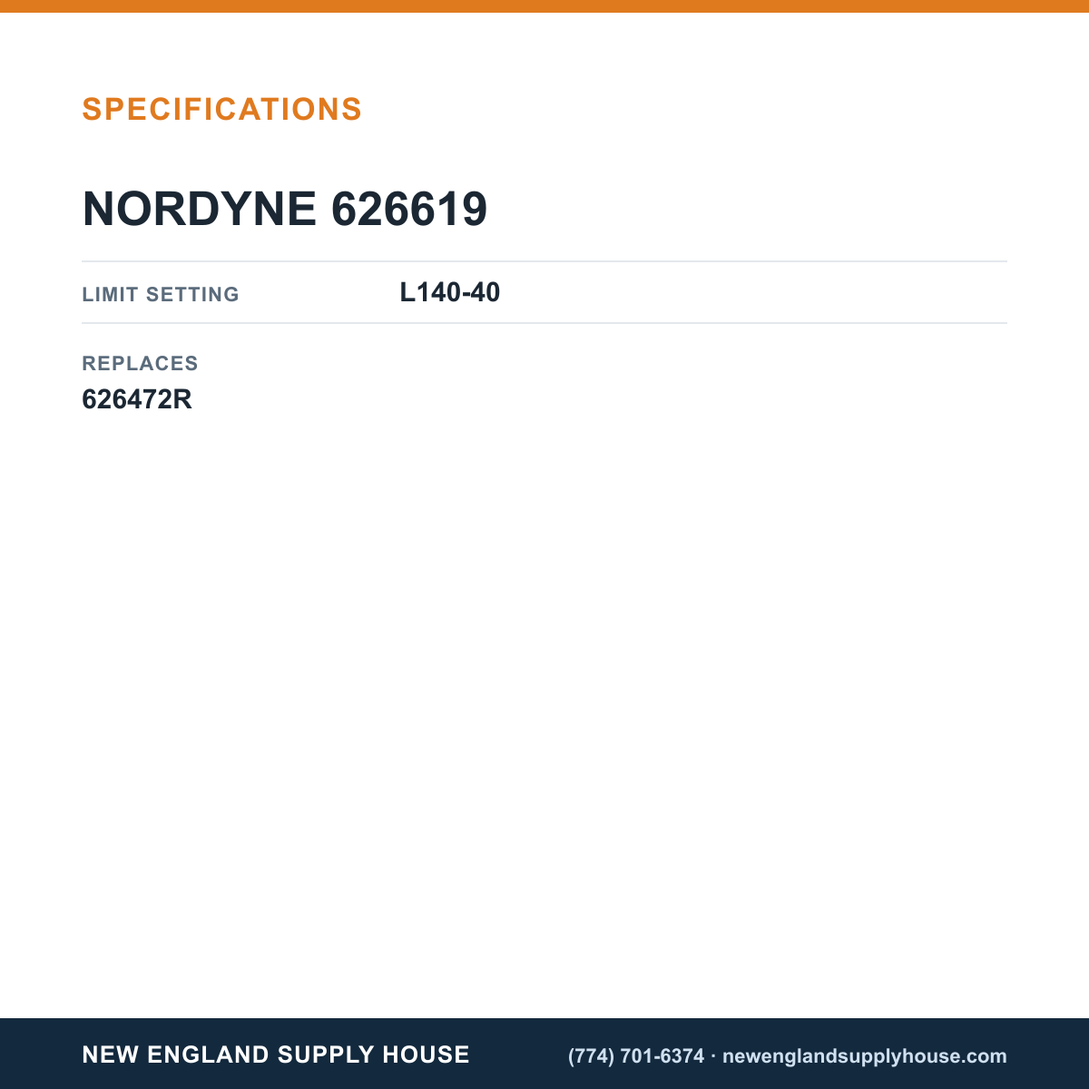 Nordyne 626619 Limit Switch specifications — New England Supply House [NESH-SPECTABLE-V1]