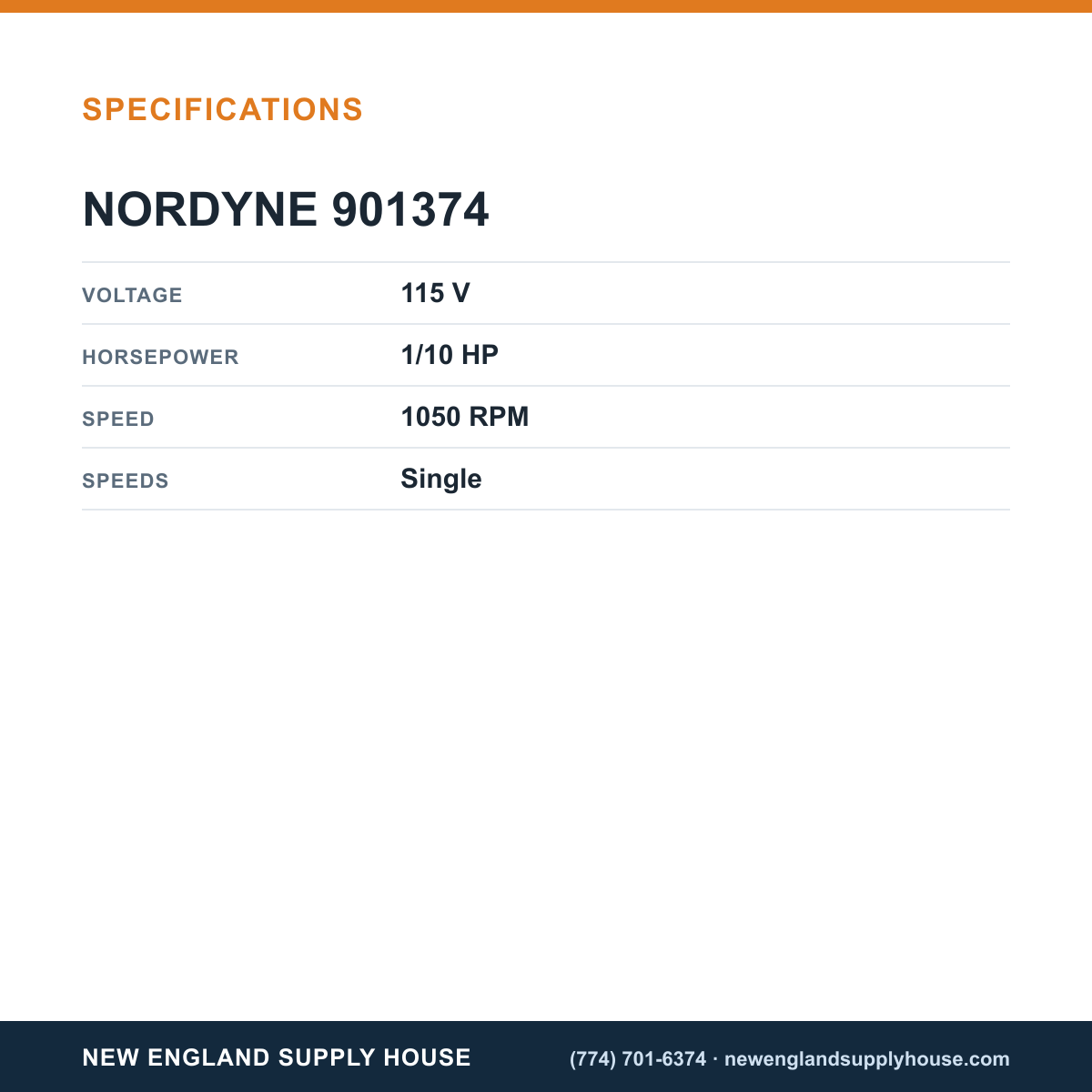 Nordyne 901374 Blower Motor Kit specifications — New England Supply House [NESH-SPECTABLE-V1]