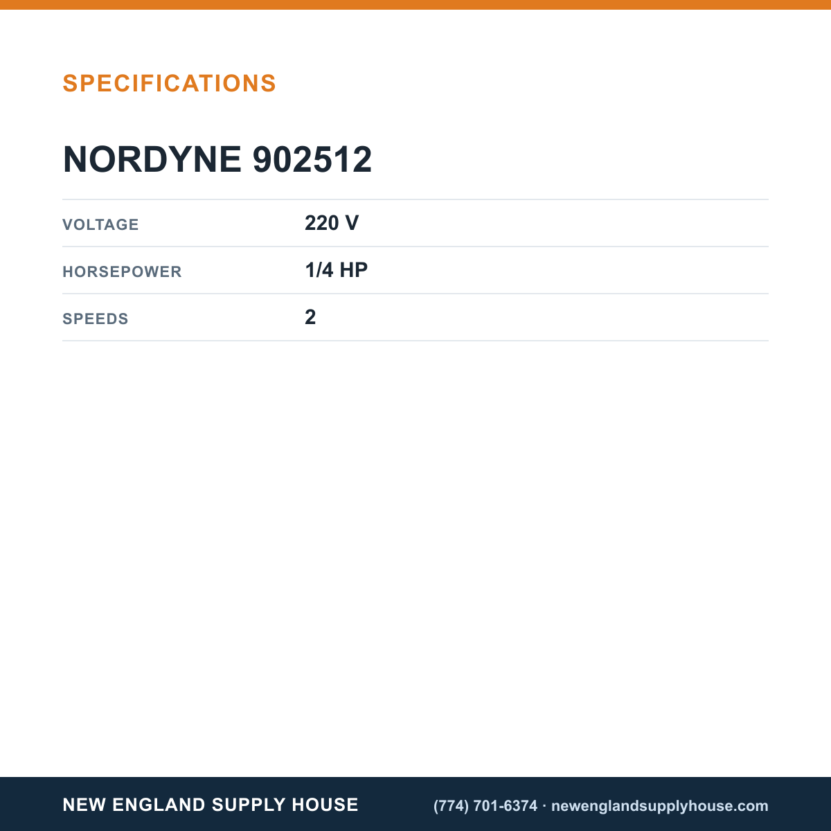 Nordyne 902512 Blower Motor specifications — New England Supply House [NESH-SPECTABLE-V1]