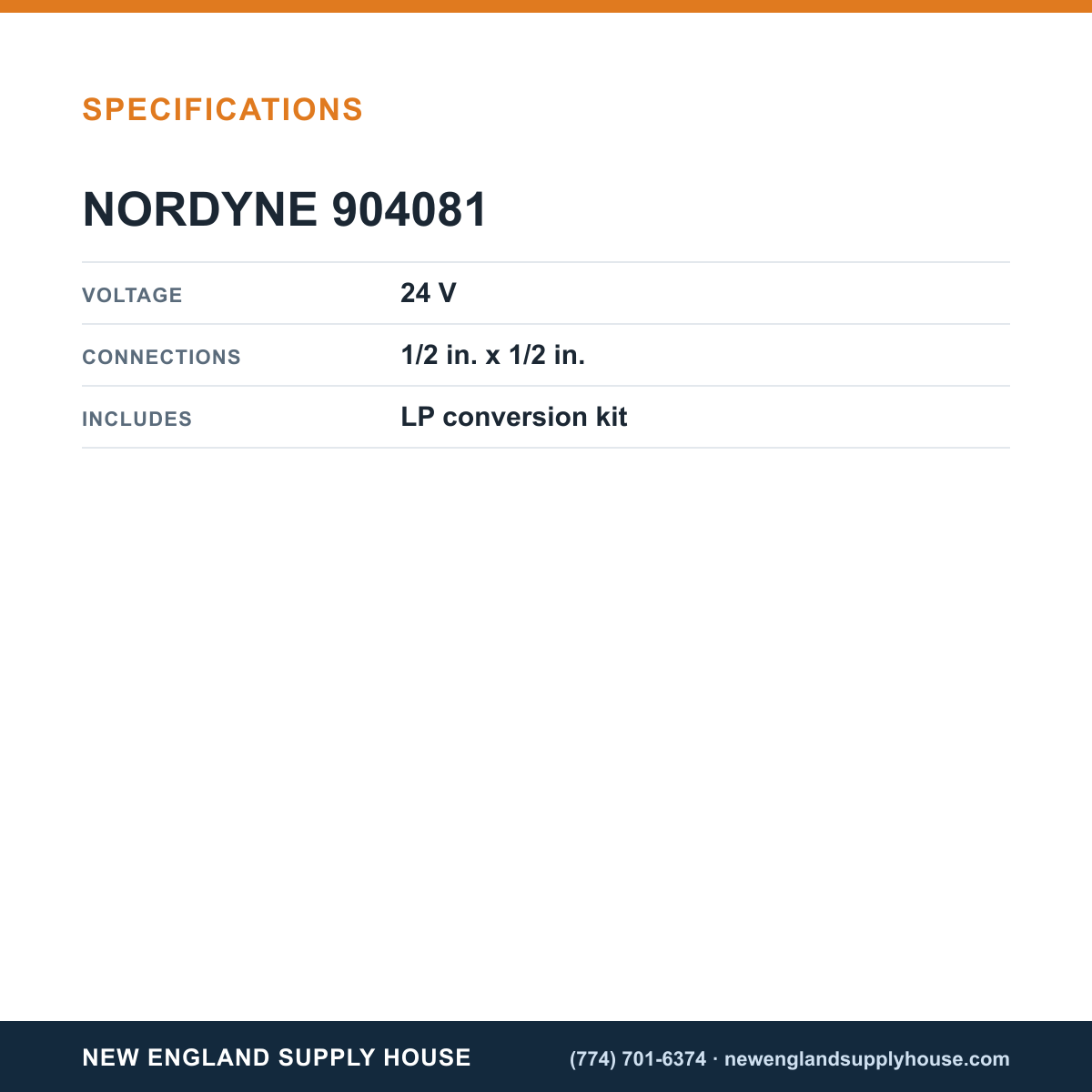 Nordyne 904081 Gas Valve specifications — New England Supply House [NESH-SPECTABLE-V1]