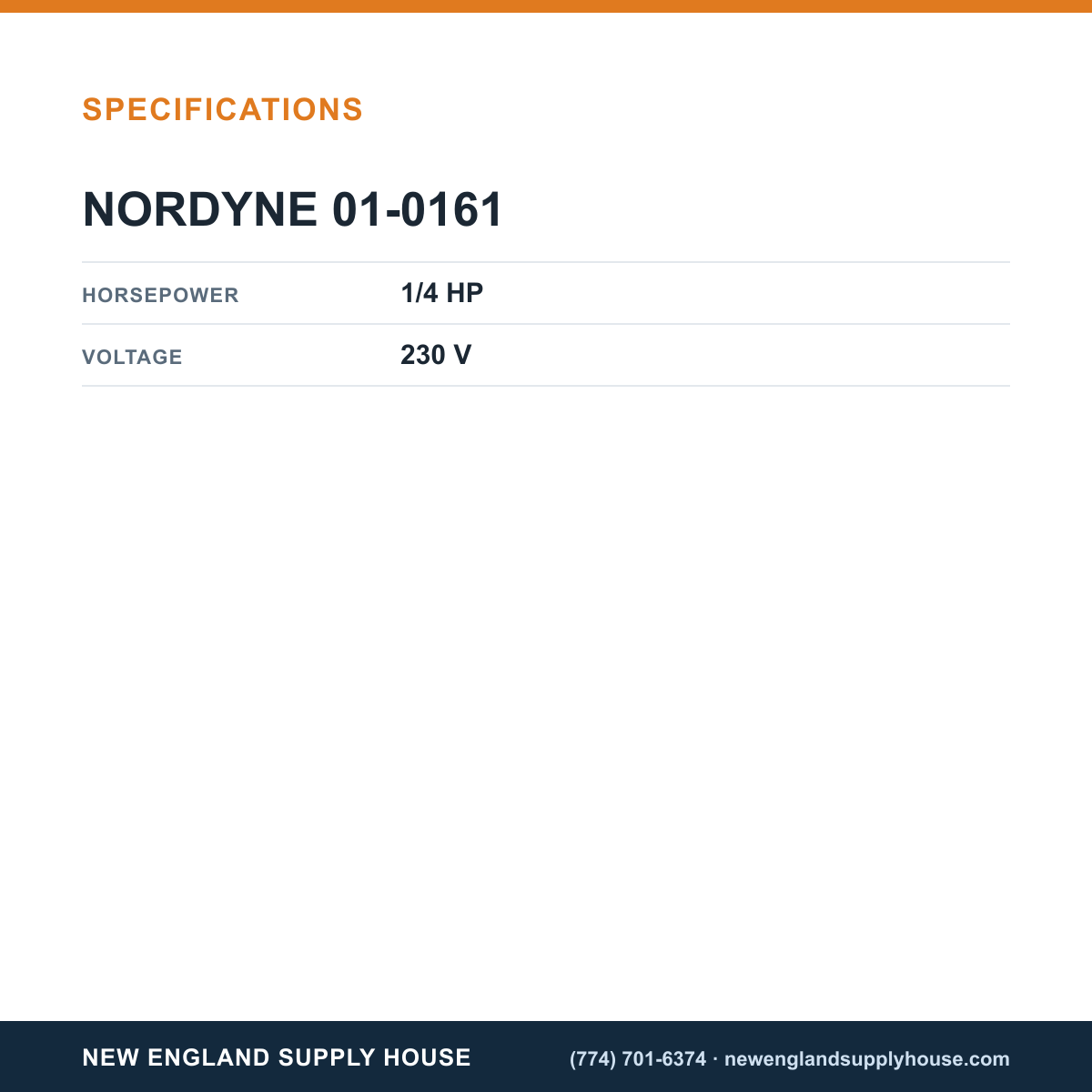 Nordyne 01-0161 Condenser Motor specifications — New England Supply House [NESH-SPECTABLE-V1]