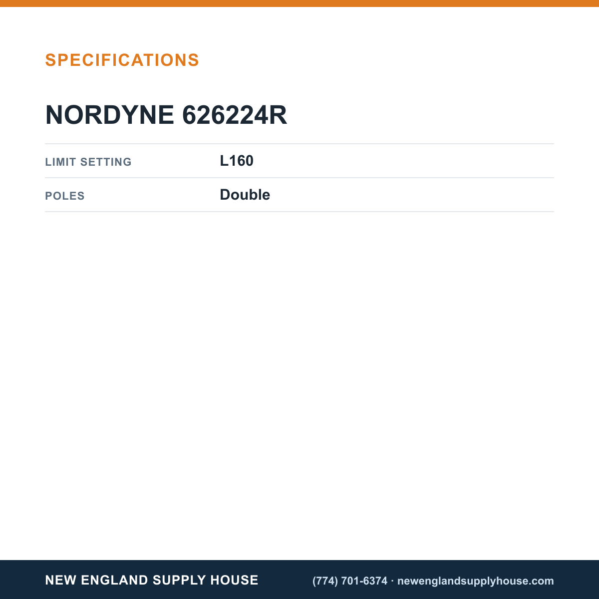 Nordyne 626224R Limit Switch specifications — New England Supply House [NESH-SPECTABLE-V1]