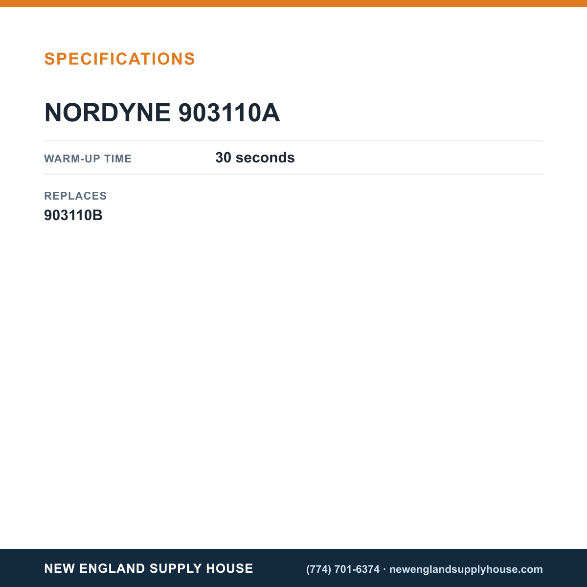Nordyne 903110A Ignitor specifications — New England Supply House [NESH-SPECTABLE-V1]