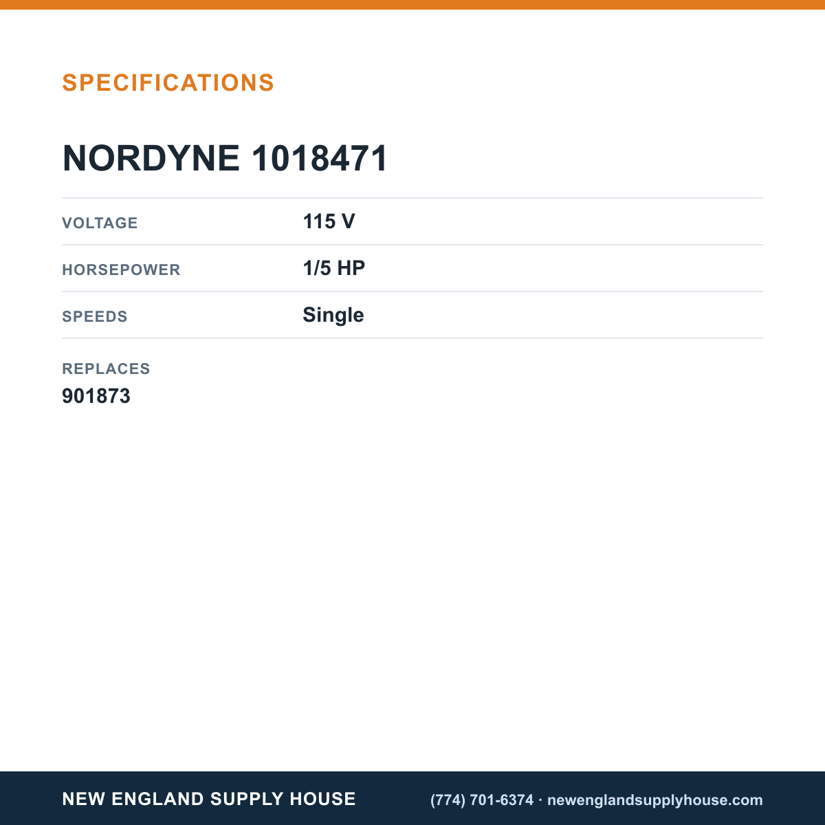 Nordyne 1018471 Blower Motor specifications — New England Supply House [NESH-SPECTABLE-V1]