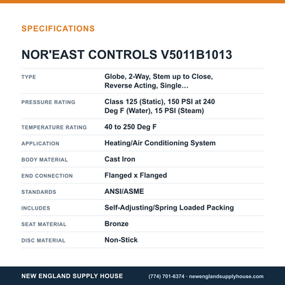 Nor'east Controls V5011B1013 Globe Valve specifications — New England Supply House [NESH-SPECTABLE-V1]