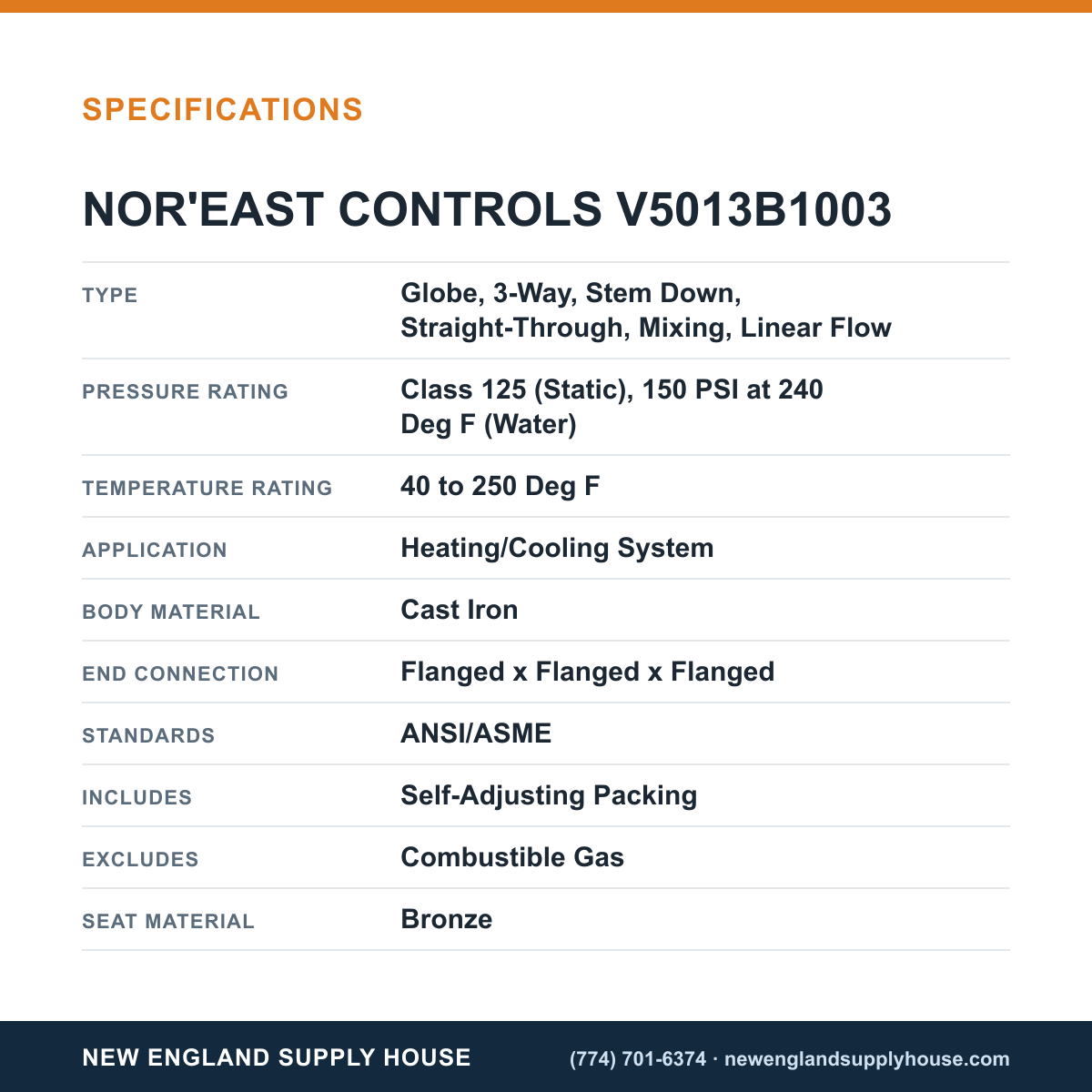 Nor'east Controls V5013B1003 Globe Valve specifications — New England Supply House [NESH-SPECTABLE-V1]