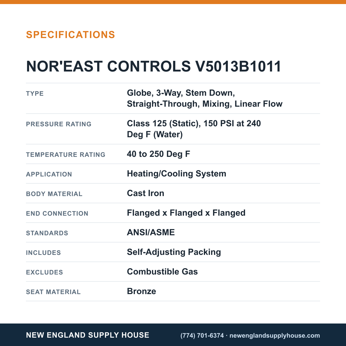 Nor'east Controls V5013B1011 Globe Valve specifications — New England Supply House [NESH-SPECTABLE-V1]