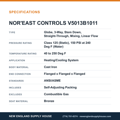 Nor'east Controls V5013B1011 Globe Valve specifications — New England Supply House [NESH-SPECTABLE-V1]