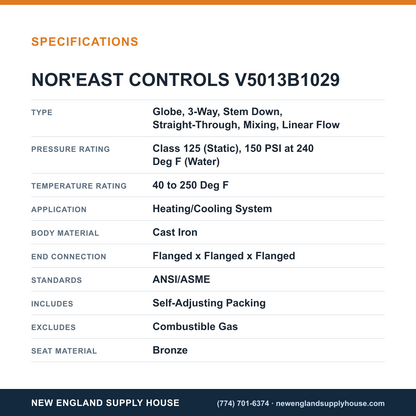 Nor'east Controls V5013B1029 Globe Valve specifications — New England Supply House [NESH-SPECTABLE-V1]