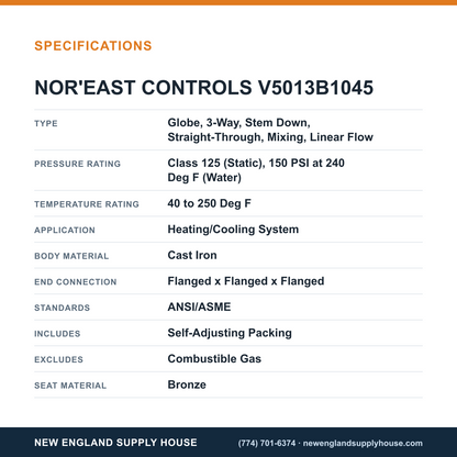 Nor'east Controls V5013B1045 Globe Valve specifications — New England Supply House [NESH-SPECTABLE-V1]