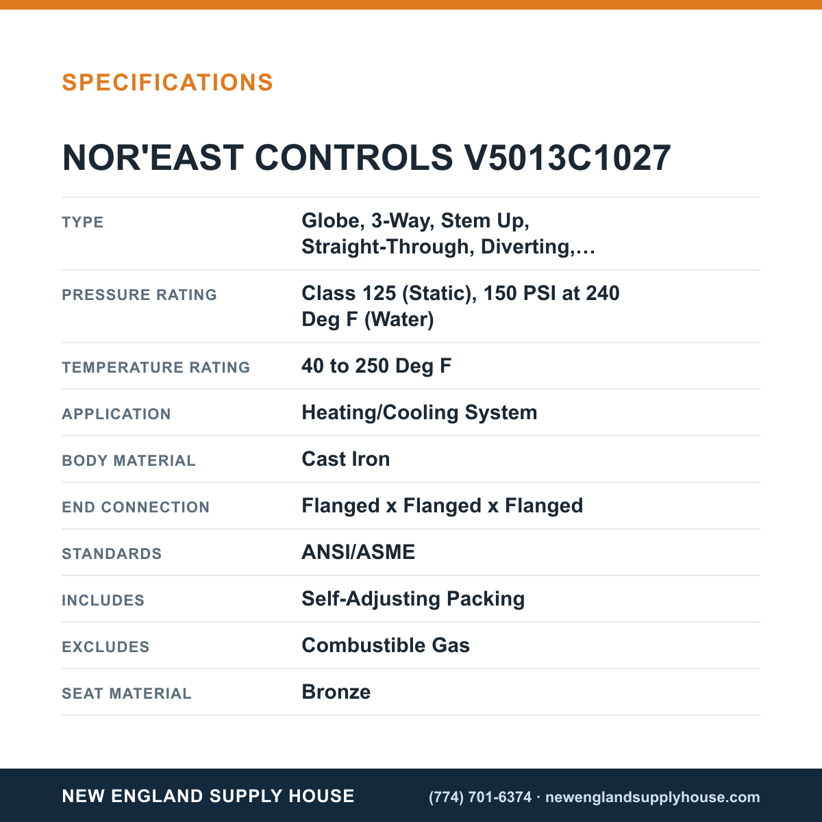 Nor'east Controls V5013C1027 Globe Valve specifications — New England Supply House [NESH-SPECTABLE-V1]