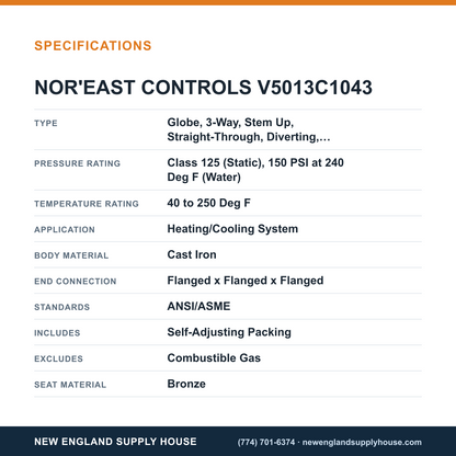 Nor'east Controls V5013C1043 Globe Valve specifications — New England Supply House [NESH-SPECTABLE-V1]
