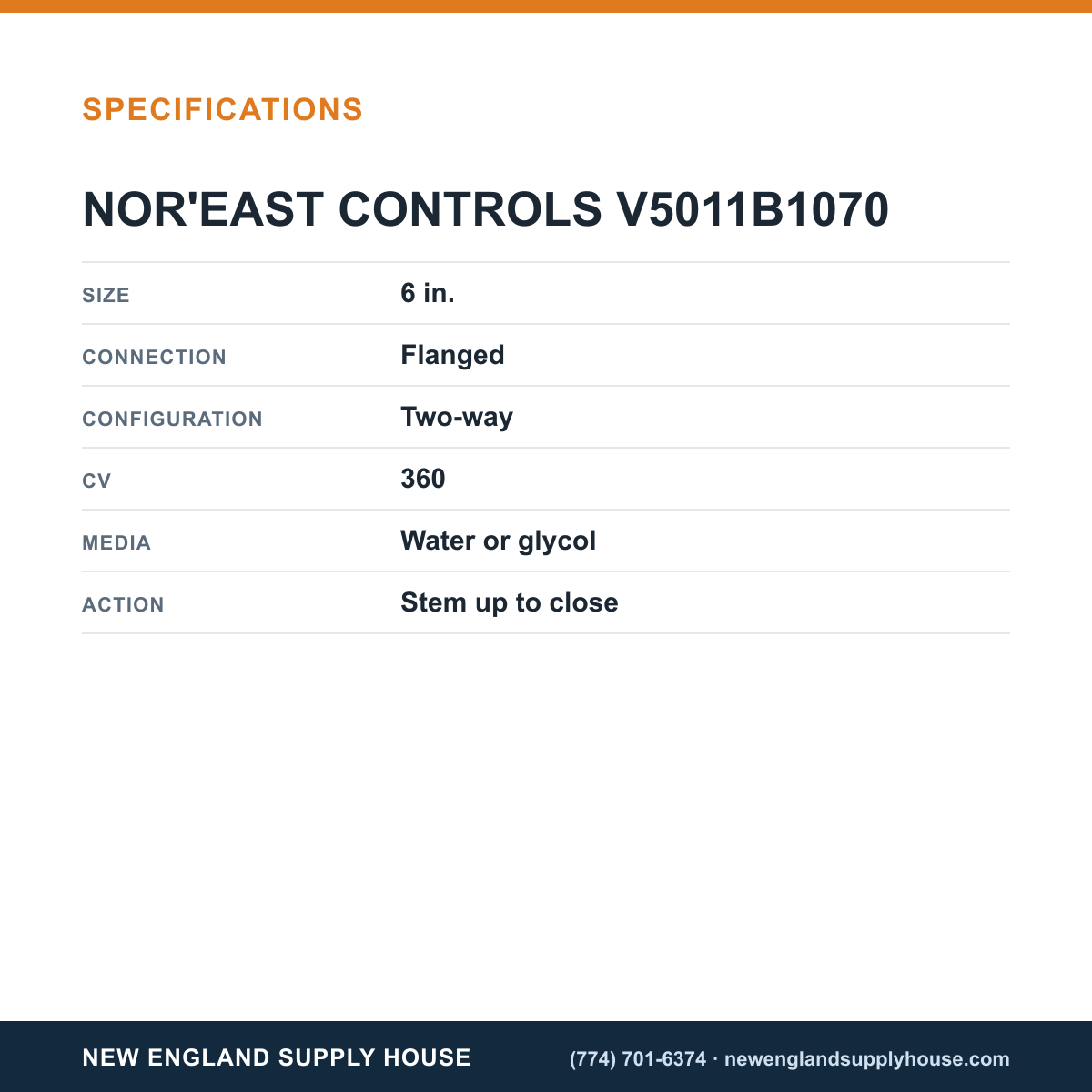 Nor'east Controls V5011B1070 Globe Valve specifications — New England Supply House [NESH-SPECTABLE-V1]